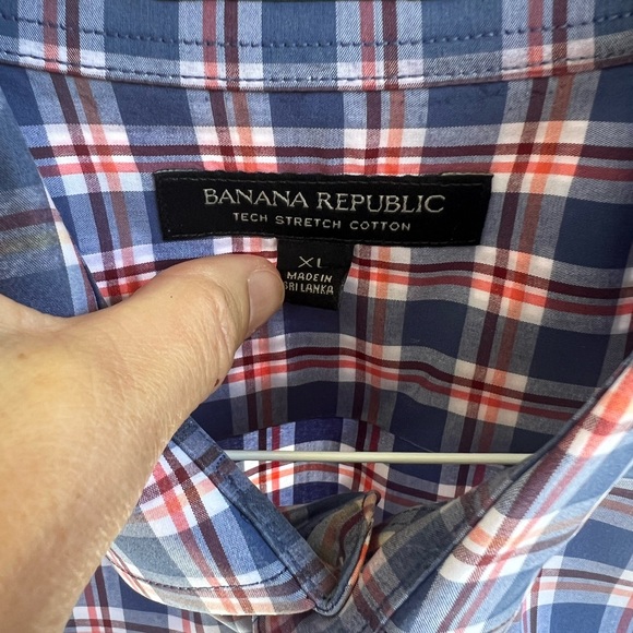 Banana Republic Mens Button Up Large | Tailored Slim Fit | Blue Red plaid - Picture 10 of 16